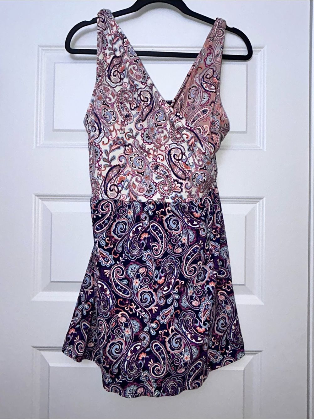 Lands’ End Paisley Print One Piece Swimsuit Swim Dress
